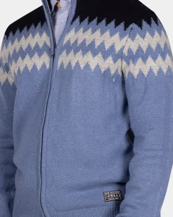 Blue wool cardigan with white pattern - Mineral Blue