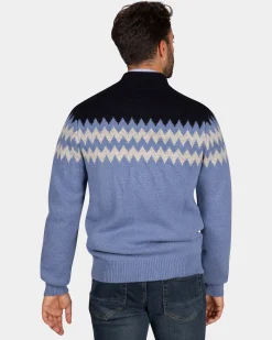 Blue wool cardigan with white pattern - Mineral Blue