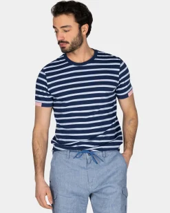 Blue-White Striped Cotton T-Shirt
