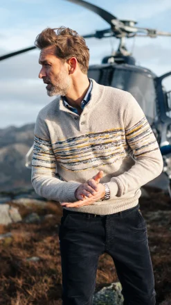 Brown cotton sweater with yellow and black print - Chestnut