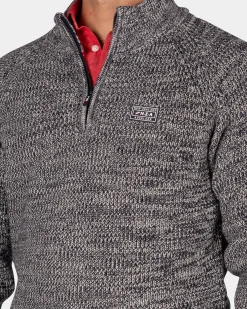 Brown cotton sweater with half-zip - Mud