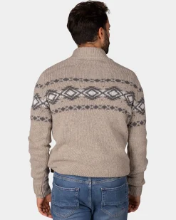 Brown pullover with buttons and black pattern - Chestnut