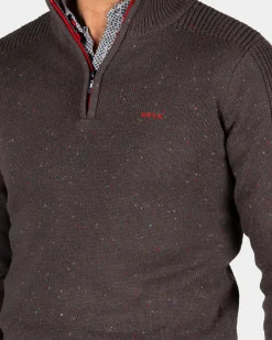 Brown pullover with half-zip - Mud