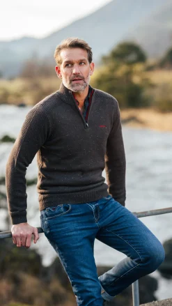 Brown pullover with half-zip - Mud