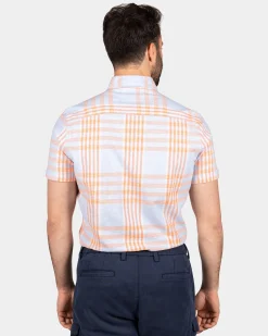 Checked blue with orange shirt - Light Sky
