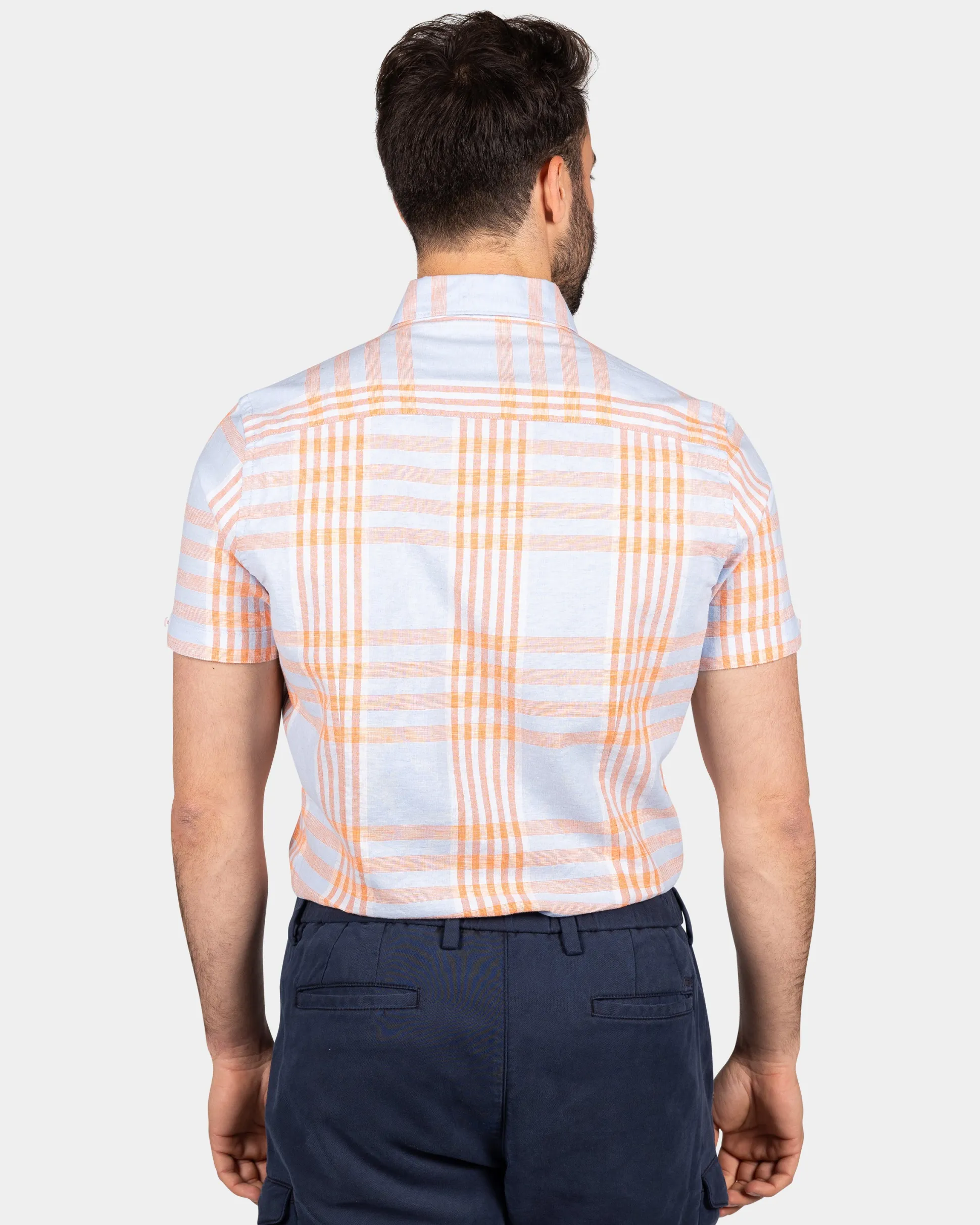 Checked blue with orange shirt - Light Sky
