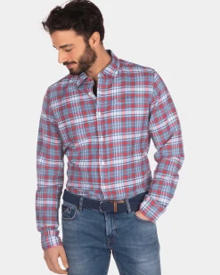 Checkered shirt red blue white - Orange Red