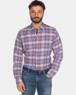 Checkered shirt red blue white - Orange Red