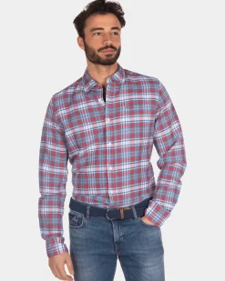 Checkered shirt red blue white - Orange Red