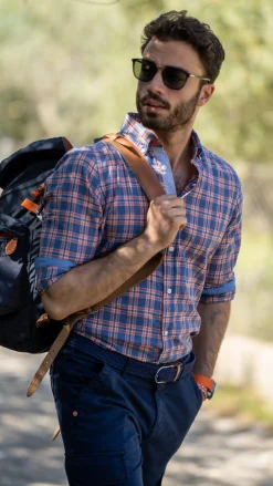 Checkered shirt with blue and pink - Dusk Navy