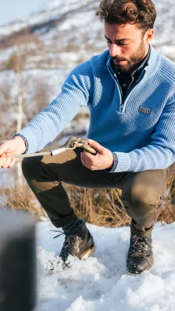 Chunky knit blue half-zip sweater - Mineral Blue