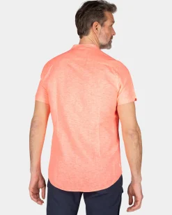 Collarless shirt with short sleeves - Fury Pink