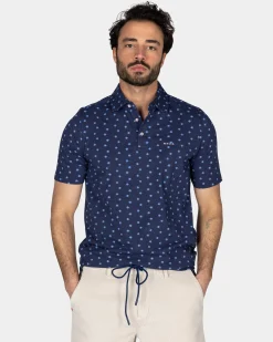 Cotton Blue Polo with a print of small polka dots