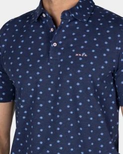 Cotton Blue Polo with a print of small polka dots