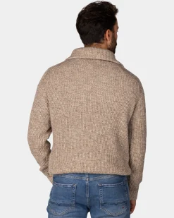 Cotton brown knitted half-zip sweater - Chestnut