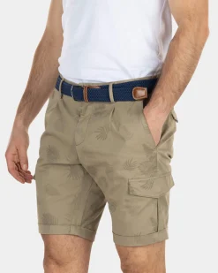 Cotton cargo shorts with flowerprint - Beach Sand