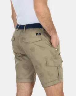 Cotton cargo shorts with flowerprint - Beach Sand