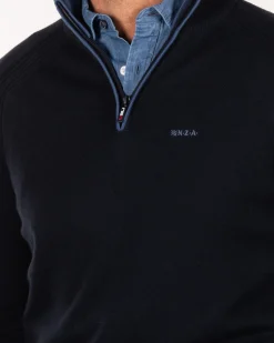 Cotton cashmere half zip pullover - Charcoal Navy
