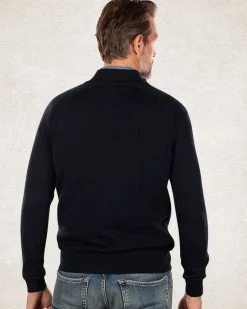 Cotton cashmere half zip pullover - Charcoal Navy