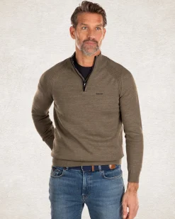 Cotton cashmere half zip pullover - Army Ground