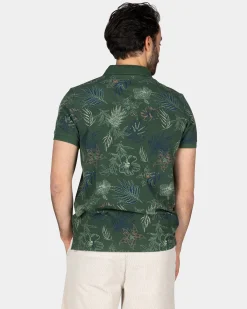 Cotton Green Polo with Leaf Print