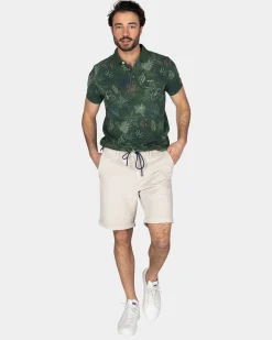 Cotton Green Polo with Leaf Print