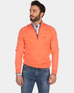 Cotton half zip pullover - Burned Orange