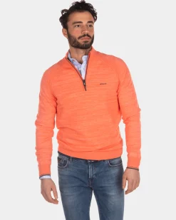 Cotton half zip pullover - Burned Orange