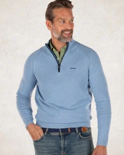 Cotton half zip pullover - Pale Blue