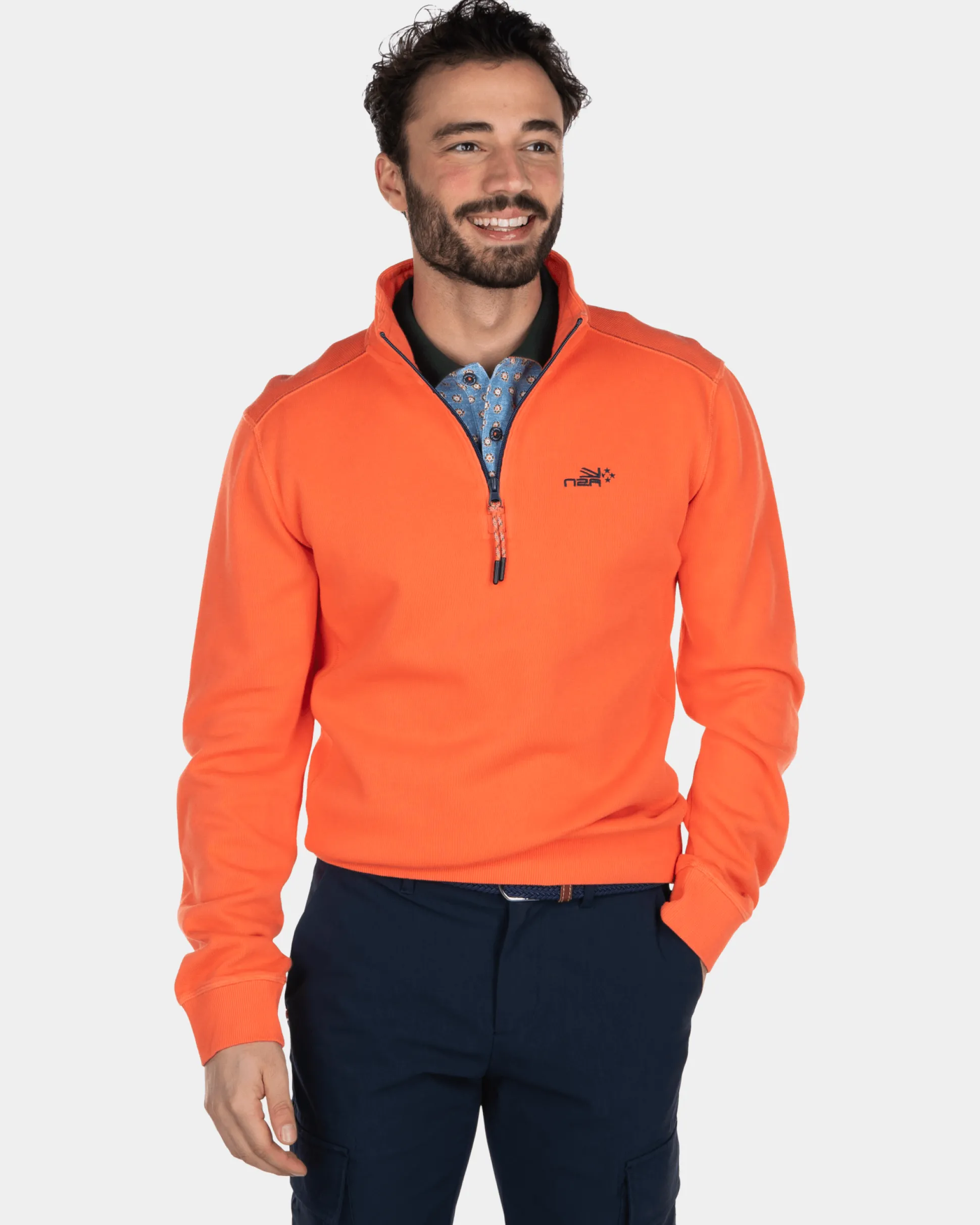 Cotton half zip sweater - Burned Orange