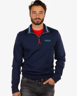 Cotton jumper with zipper Urenui - Reef Navy