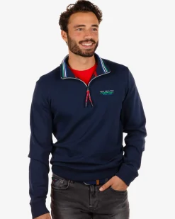 Cotton jumper with zipper Urenui - Reef Navy