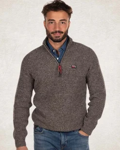 Cotton knitted half zip pullover - Smoked Green
