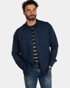 Cotton linen overshirt - Key Navy