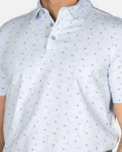 Cotton Pastel Blue Polo with a print of small polka dots