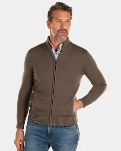 Cotton rib knit pullover with full zipper - Misty Army