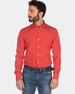 Cotton shirt with print red - Orange Red