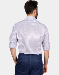 Cotton shirt with stripe - Ocean Navy