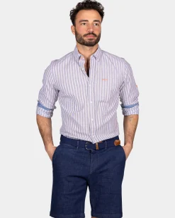 Cotton shirt with stripe - Ocean Navy