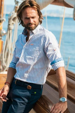 Cotton shirt with stripe - Ocean Navy