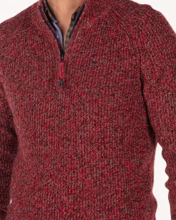 Cotton solid coloured half zip pullover - Carmine red