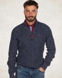 Cotton solid coloured half zip pullover - Bright Water Blue