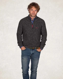 Cotton solid coloured half zip pullover - Smoked Green
