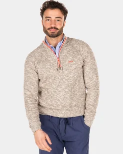 Cotton solid coloured jumper with half zip - Misty Army