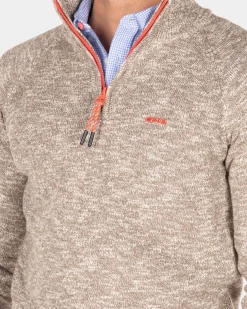 Cotton solid coloured jumper with half zip - Misty Army