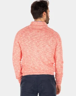 Cotton solid coloured pullover with an half zip - Red Cider