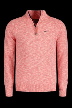 Cotton solid coloured pullover with an half zip - Red Cider
