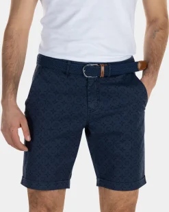 Cotton tencel printed chino shorts - Key Navy