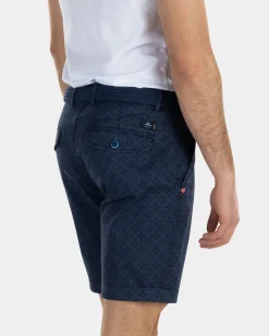 Cotton tencel printed chino shorts - Key Navy
