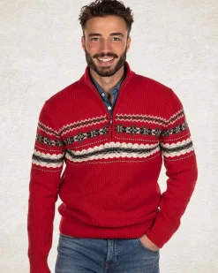Cotton wool half zip pullover - Carmine red